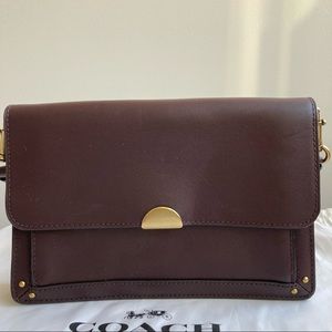 👜Authentic COACH 100% Leather Wine Colored Crossbody Purse - wear 3 ways!👜